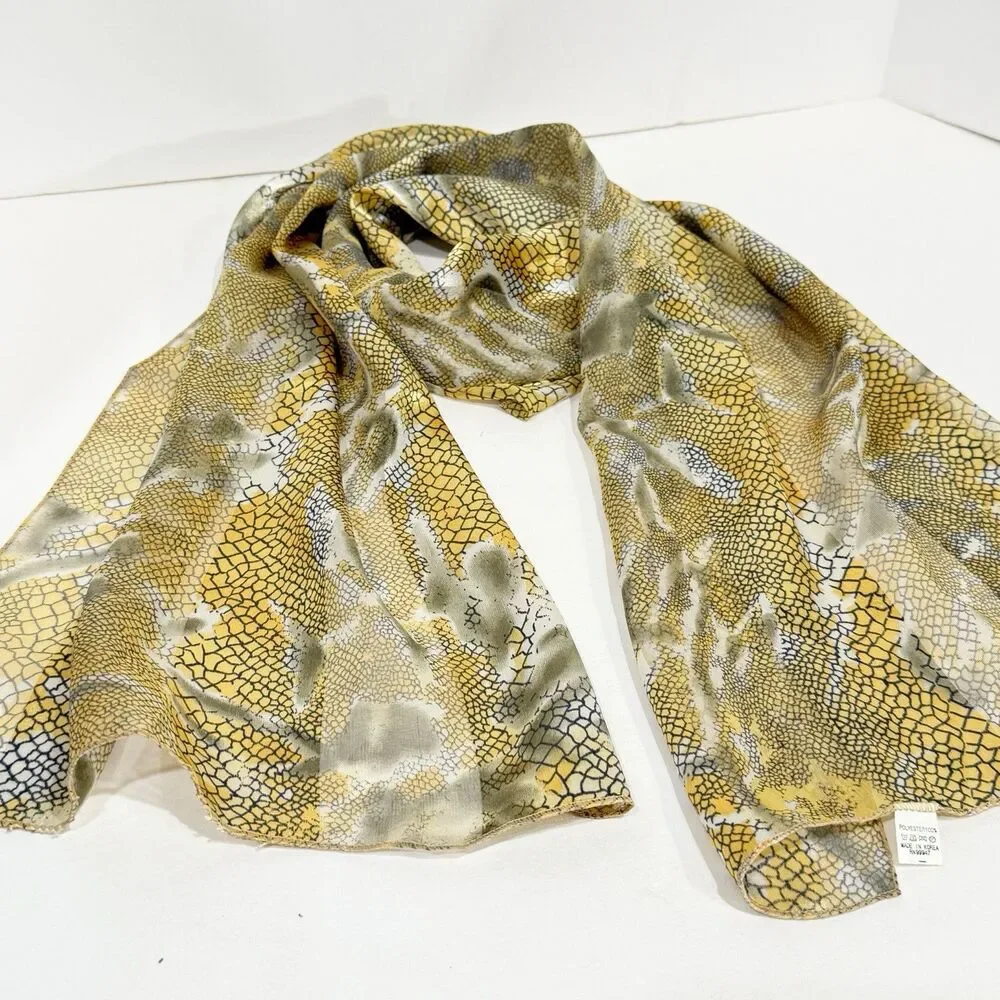 Women’s Snake Print Scarf Sheer Lightweight Gold Black Gray Animal Print Wrap